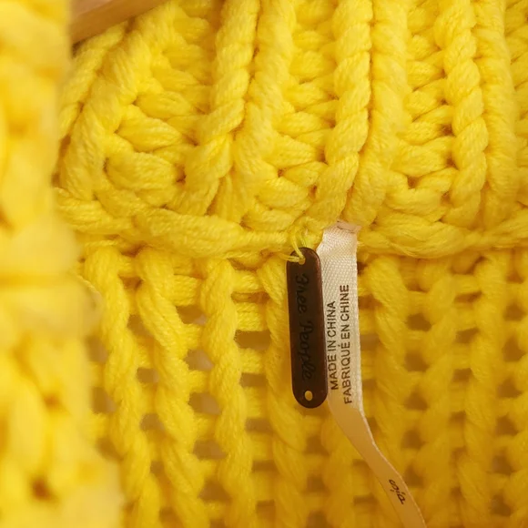 Free People Women Small My Only Sunshine Yellow Mock Neck Relaxed Boho Sweater - Picture 9 of 15